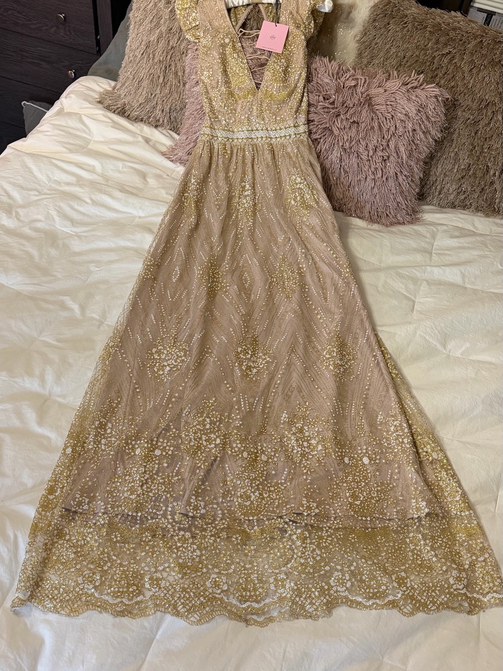 Hello Molly Blush Champagne Lace Up Maxi Gown - Picture 9 of 14